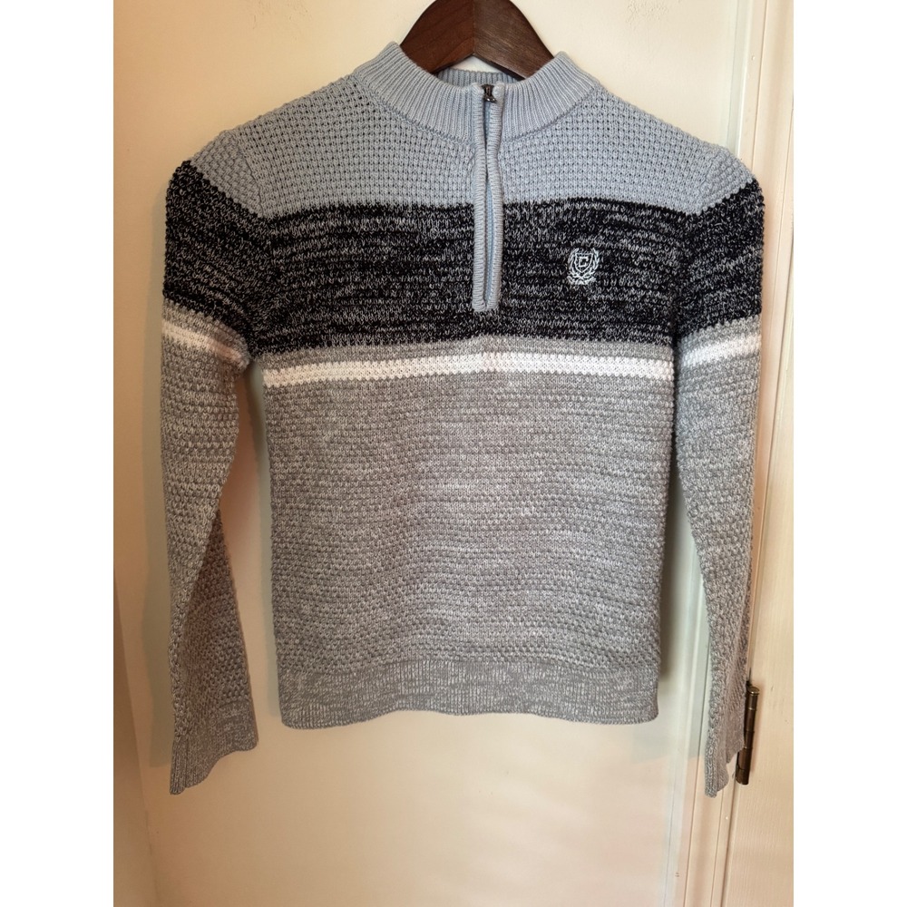 Chaps Boys Grey Black Colorblock Quarter Zip Cotton Knit Sweater Size 7